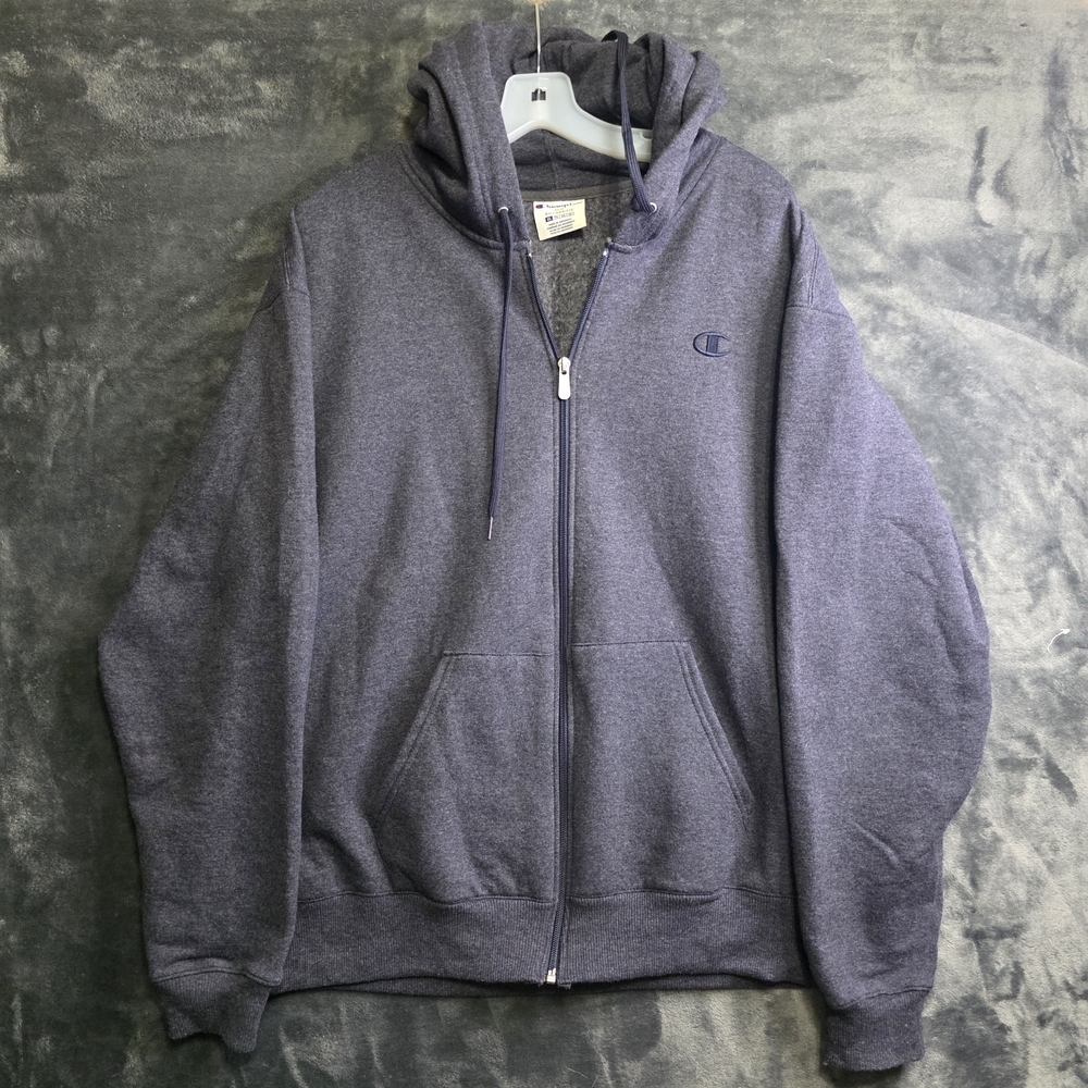 Champion Eco Authentic Men's XLarge Hoodie Pullover Sweatshirt Full Zip Blue
